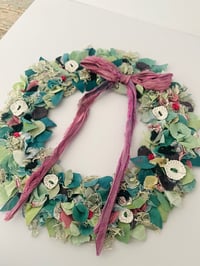 Image 2 of *SALE* Unframed Pink and Teal Wreath WAS £82.00