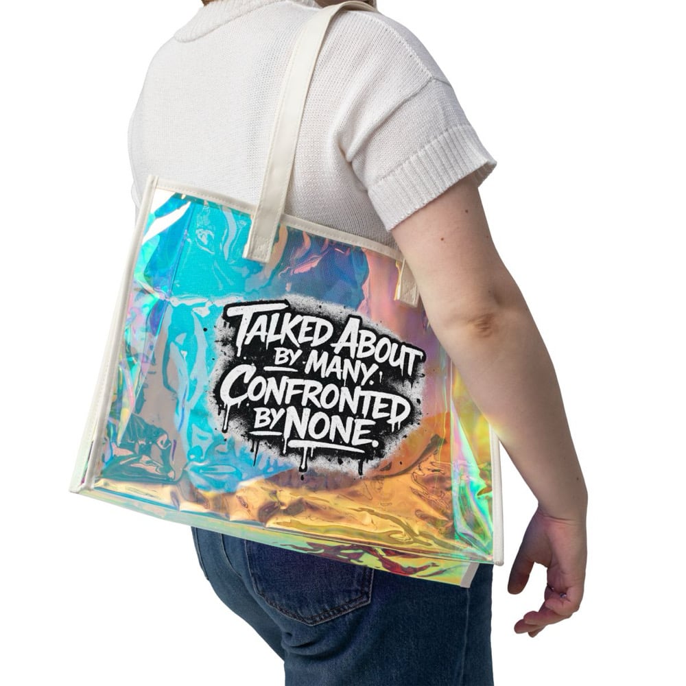 Image of Talked about by many Holographic Beach Tote Bag — Iridescent Clear Pool & Summer Party Bag