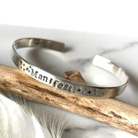 Image 3 of Handmade Sterling Silver Manifest Cuff Bracelet 925