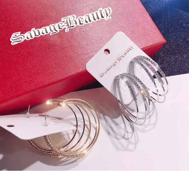 TRIPLE HOOPED CRYSTAL EARINGS