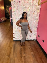 Image 3 of gray strapless jumpsuit