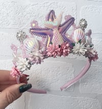 Image 1 of Mermaid Tiara crown pinks and pearly white party props birthday accessories 