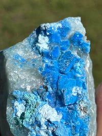 Image 11 of Cyanotrichite On Green Fluorite Matrix Specimen | Guizhou China #2924