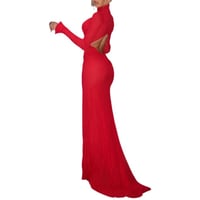 Image 2 of Ruched Backless Gown plain elegant red dresses long