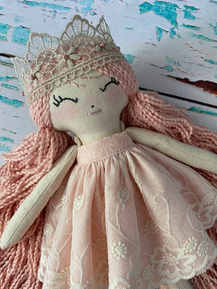 Image of Katie, Blush Hair Petite Doll, With Lace Dress And Blush Rose Dress