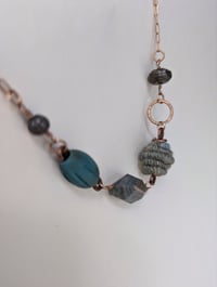 Image 1 of Labradorite Semi Precious Stone & Handspun Bead Statement Necklace