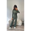 Khaki Green  Ribbed One Shoulder Loungewear 