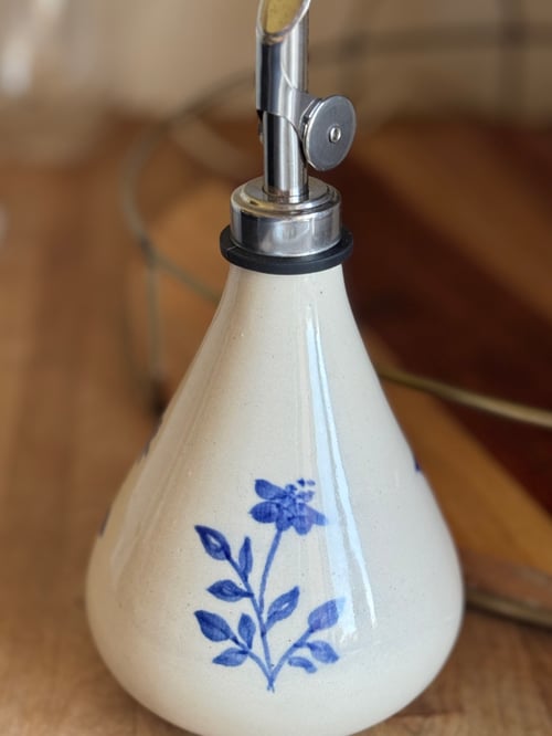 Image of Blue and white floral ceramic olive oil cruet 