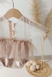 Image 2 of Photo prop | Newborn girl photoshoot body-dress| Bessie | light brown | white