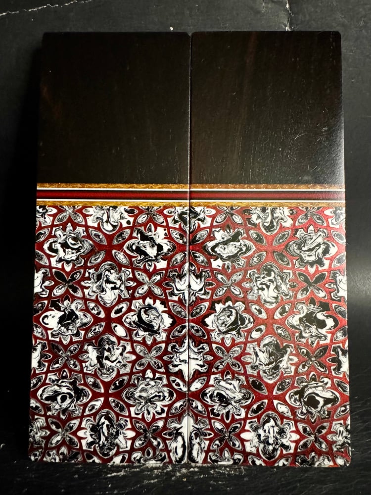 Image of African Blackwood & Red @Kaoticartworks Resin Segmented Knife Scales