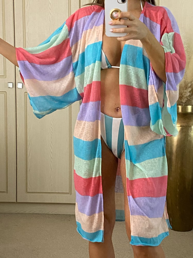 Image of Oversize Kimono Cover Up In Pastel Rainbow 