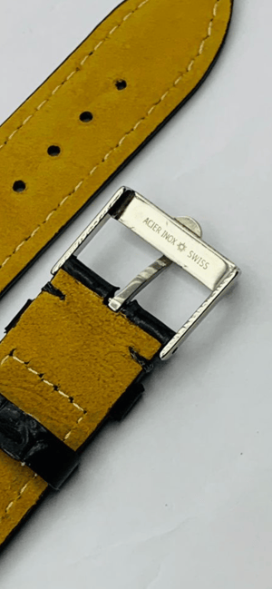 Image of 20mm CROC PADDED MENS LEATHER STRAP FOR OMEGA WATCH.BLACK.TOP QUALITY.HEAVY DUTY.VINTAGE BUCKLE