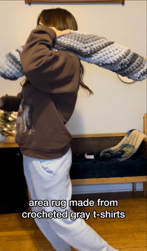 “Grayscale” Circular Crocheted Area Rug, 2’