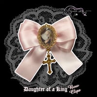 Image 1 of Baby Pink Daughter of a King Bow Clip - Gold Charm