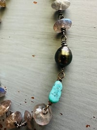 Image 7 of wire wrapped labradorite turquoise and Tahitian pearl necklace