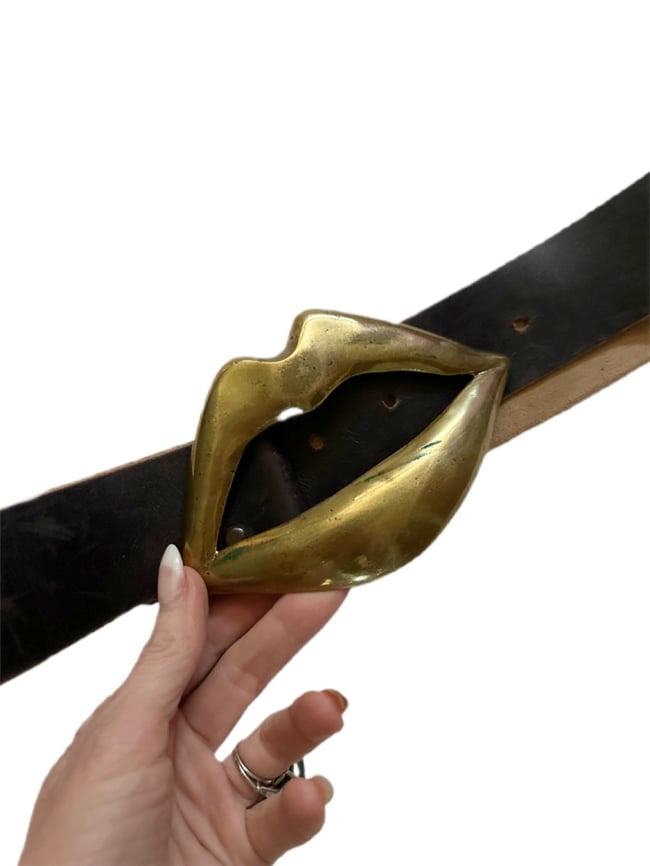 late 1960s brass STONES lips belt leather