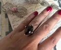 Superbe bague de créateur en argent massif avec quartz fumé serti, vintage, taille 49-50