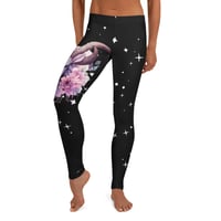 Image 3 of Kawaii Pastel Goth Starry Pink and Purple Watercolor Baphomet Floral Goat Leggings