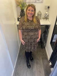Image 1 of FLUTTER SLEEVE ROUND NECK ANIMAL DRESS