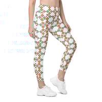 Image 2 of 60's Design Bold Colors, Orange And Green Leggings with pockets