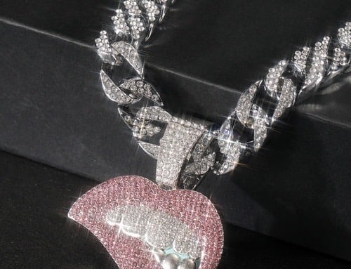 Image of Conceited Fake Silver Pink Lips Chain