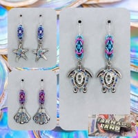 Image 1 of Pastel Rhinestone Sea Creatures Earrings