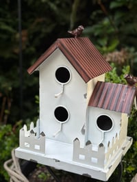 Image 2 of Two Storey White Garden Birdhouse on Stake