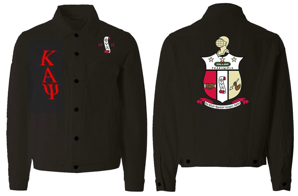 Image of BLACK JEAN JACKET KAPSI LETTERS SHIELD BACK