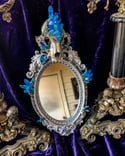 Blue Aura Quartz & Chalcopyrite- Bobcat Skull Mirror 