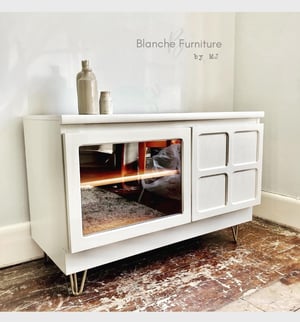 Image of TV / Media Sideboard in Off White on Hairpin legs, by Nathan 