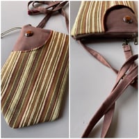 Image 5 of Strip Zippertop Brown Canvas Crossbody Purse
