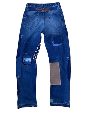 Image of NwN- Earth&Ashes Denim Patchwork/Repair Shashiko Turkish Denim Trousers