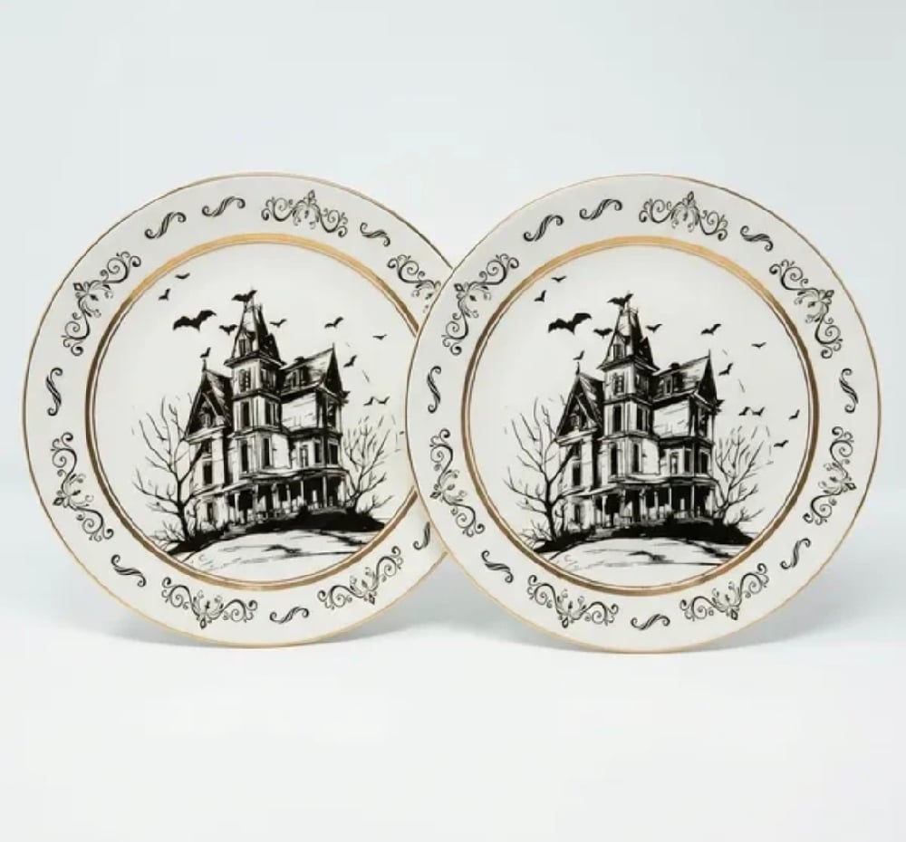 Image of 🕯️ The Manor Noir Collection — Set of 2 Haunted House Plates