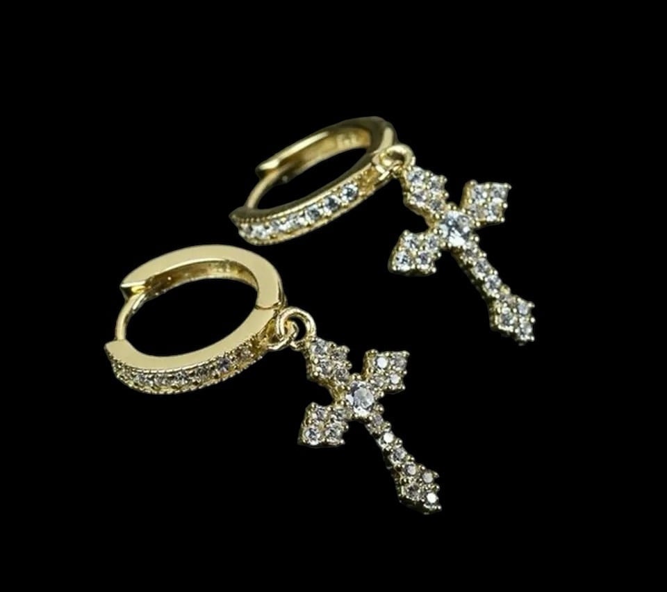Image of Cross Drop Hoop Earrings