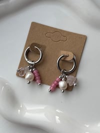 Image 2 of Rose Quartz Bead Charm Huggies