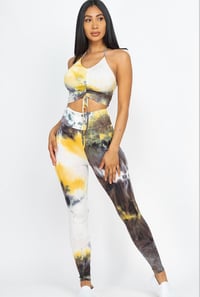 Tie-Dye Ruched Crop Top&Leggings
