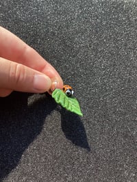 Image 3 of Small Green Leaf W/ Orange Bug Eyed Ladybug pendant 