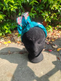 Image 6 of Wire Head Band- reversible- recycled sari fabric jade