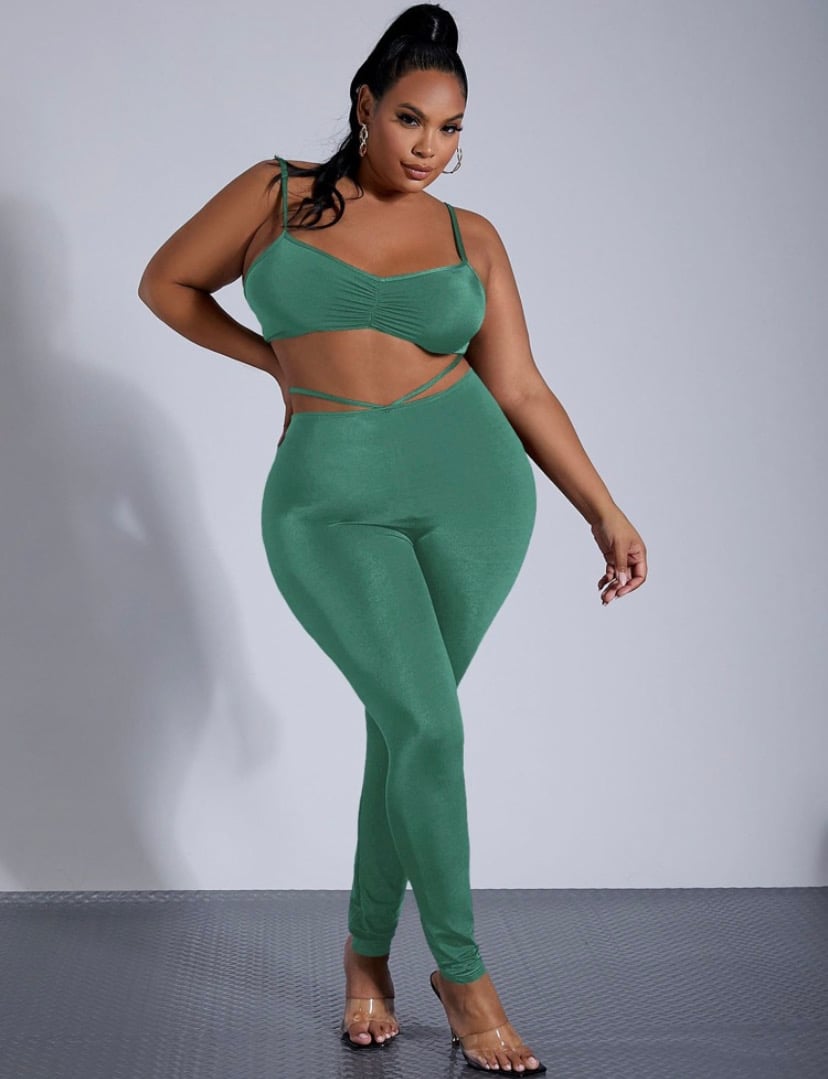Image of Plus Solid Crop Cami Top & Strappy Detail Leggings