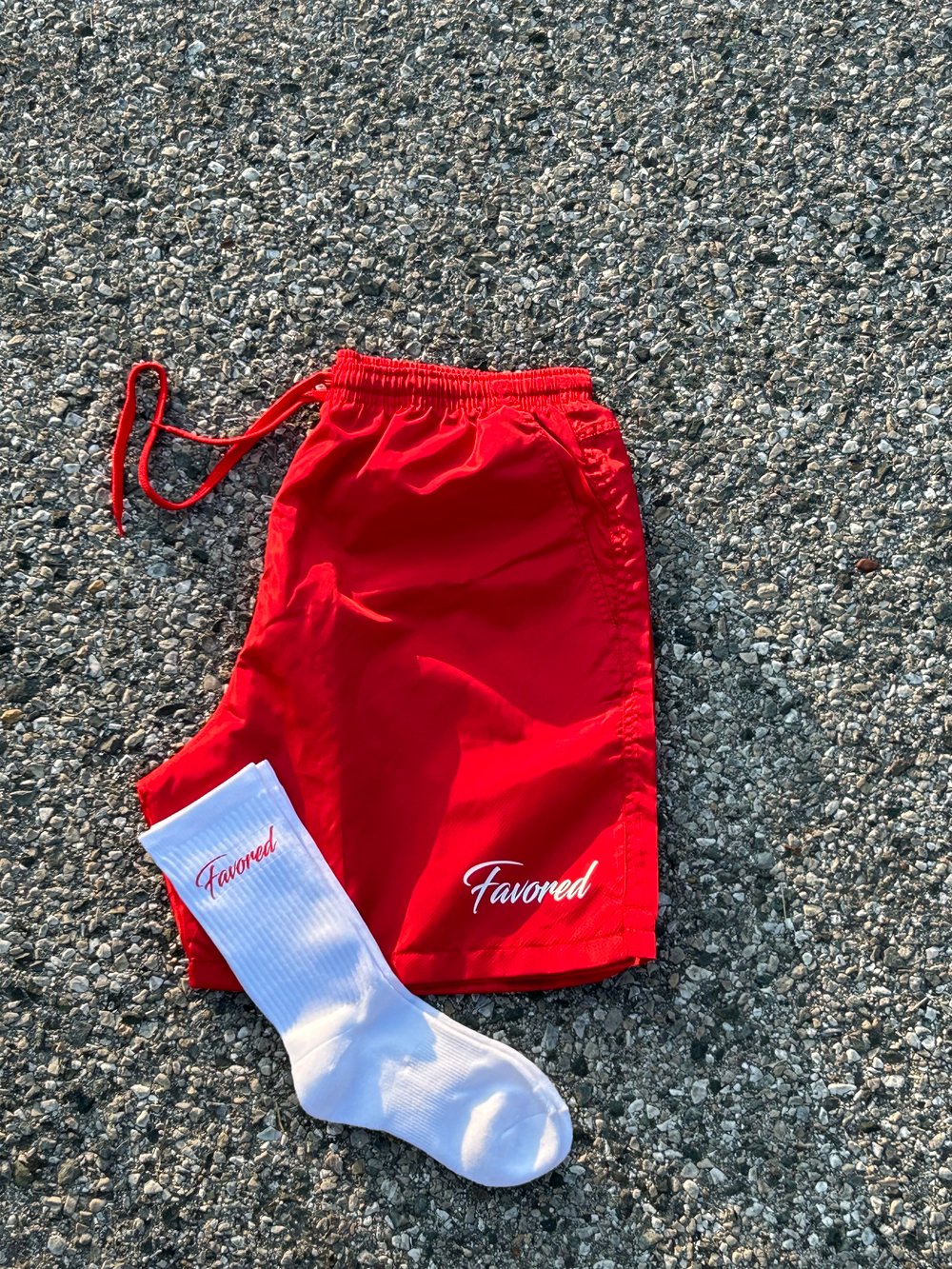 Image of FAVORED Red Nylon Windbreaker Shorts