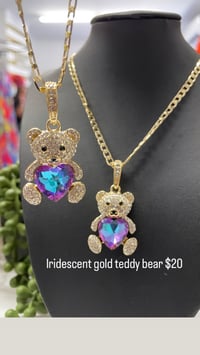 Iridescent gold teddy bear necklace