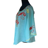 Image 3 of Vintage Light Blue Embroidered Handmade Boho Peasant Top - M 