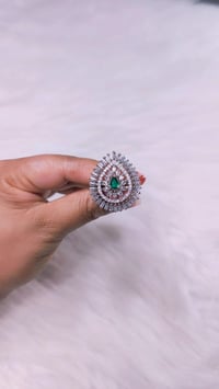 Image 5 of ADR4502_Silver Plating with Green and White Stone American Diamond Adjustable Ring
