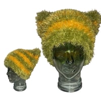 Green And Yellow Spikey Cat Ear Beanie