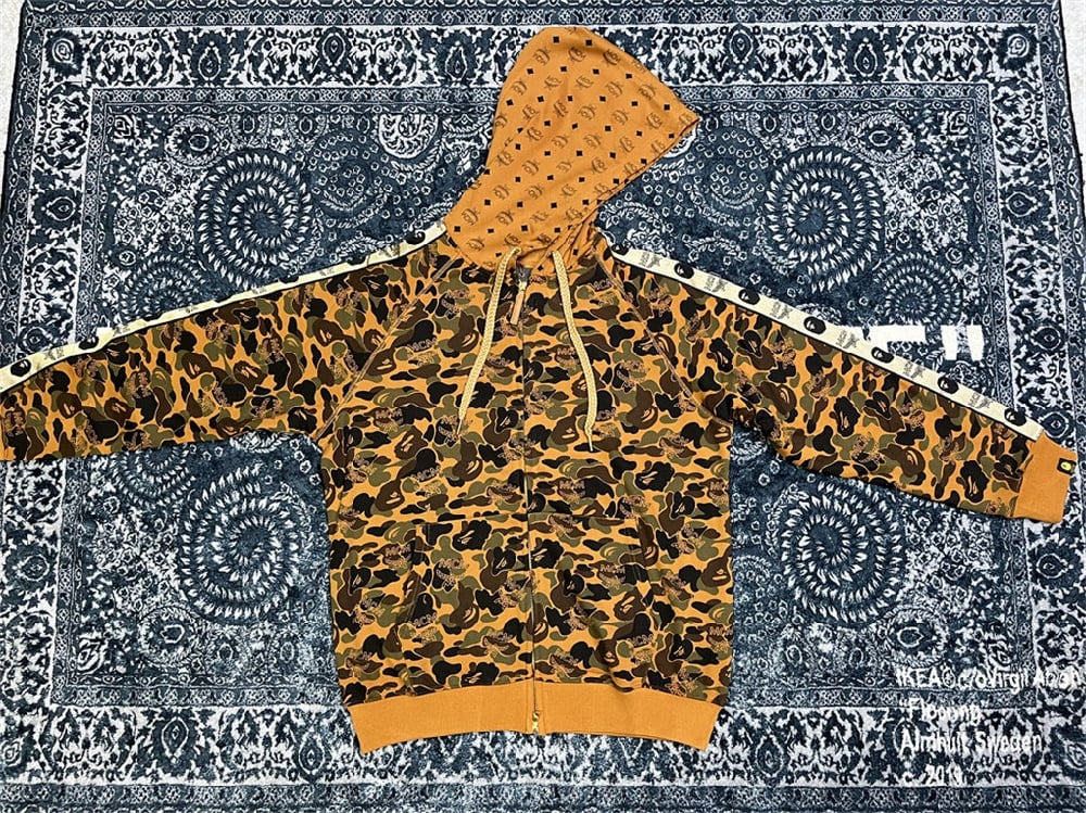 Image of BAPE x MCM Camo Zip Hoodie Brown