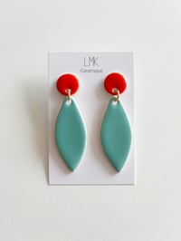 Paire de boucles d'oreilles céramique FEUILLA rouge et lagon 