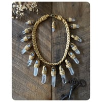 Image 3 of The Empress Necklace - Clear Quartz Crystals and Golden Deerskin Leather