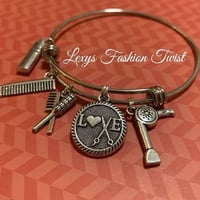 Silver hairstylist inspired bangle ( as shown) 