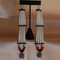 Image 2 of Red & Black Spider Dentalium Earrings