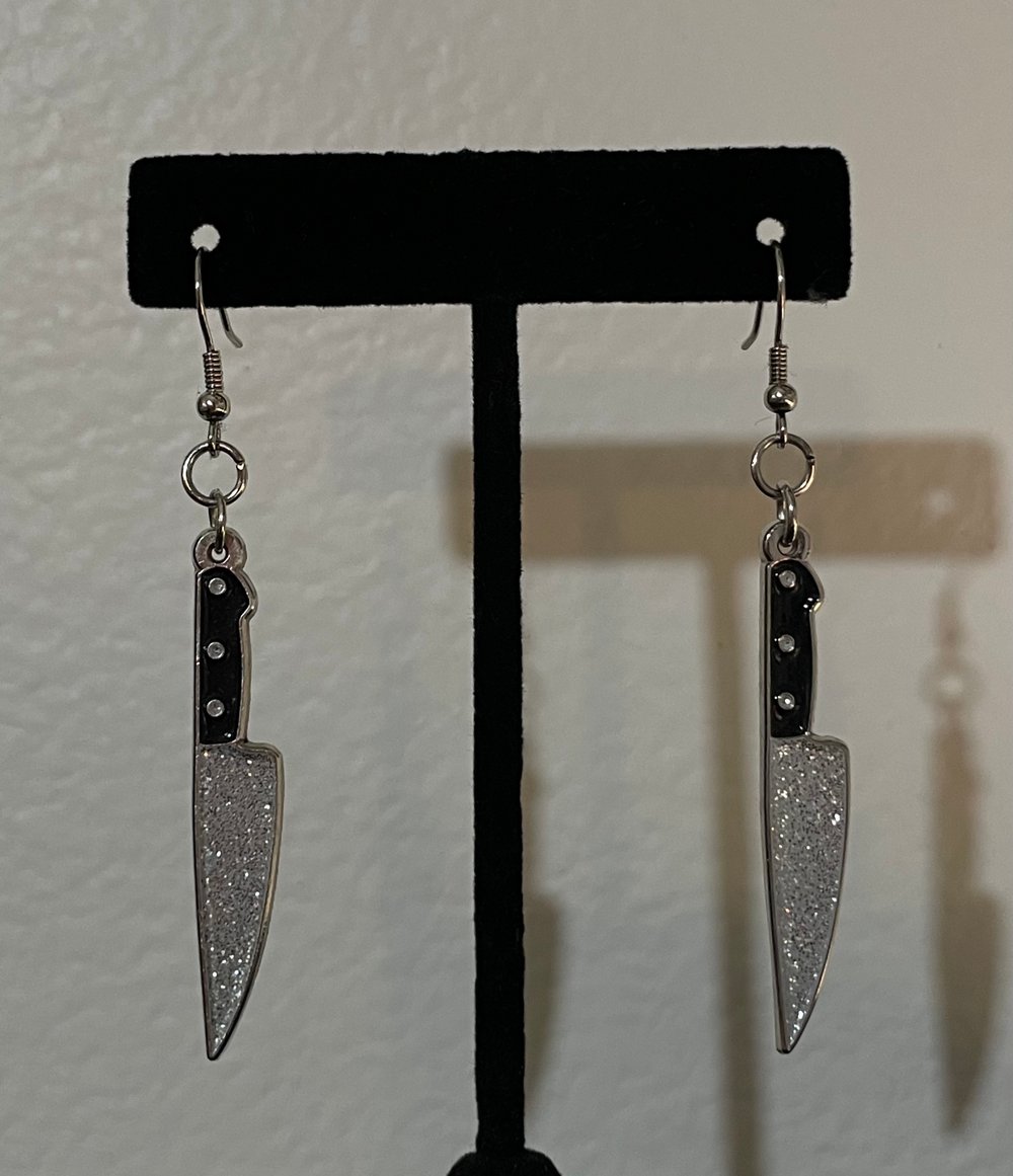 Metal Knife Dangly Glitter Earrings 